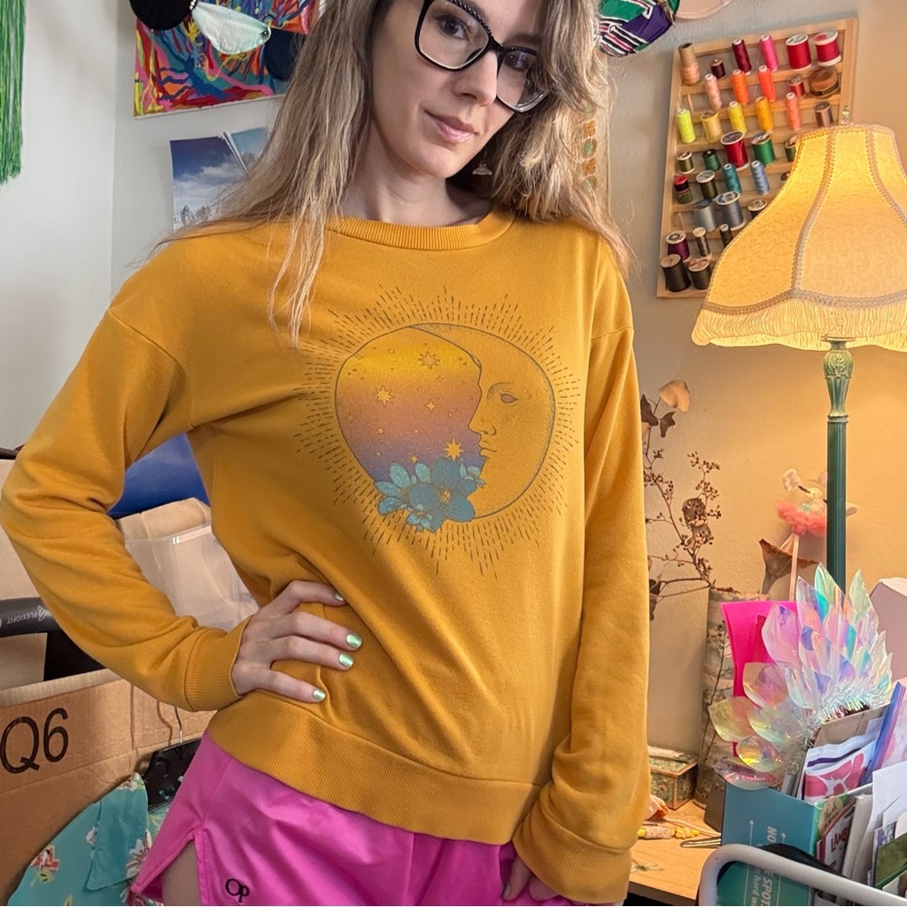Fifth Sun Yellow Sweatshirt with Sun and Moon Design